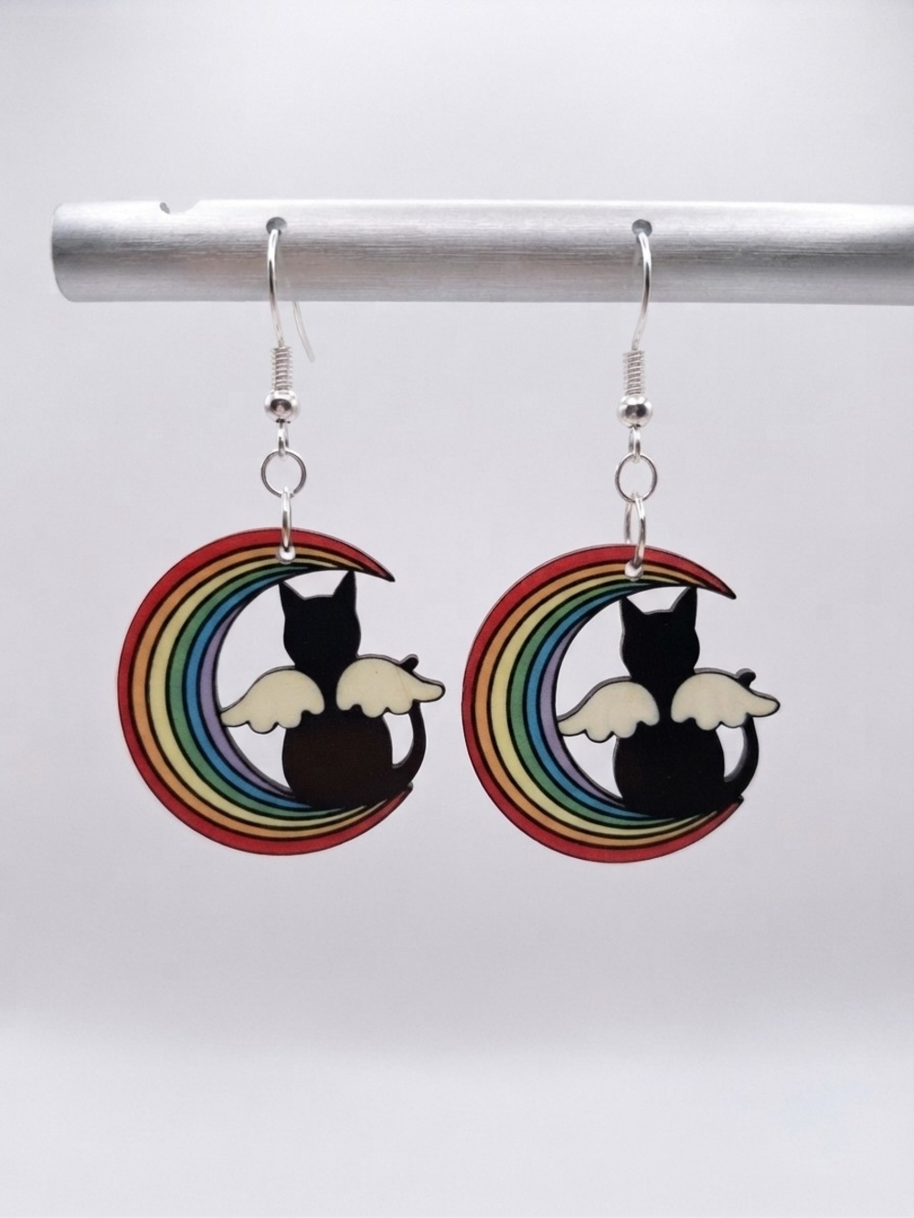NEW Handmade Angel Cat Rainbow Moon Earrings (0348)